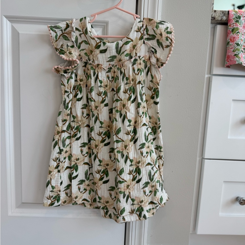 Mud Pie Green and Cream Floral Toddler Dress